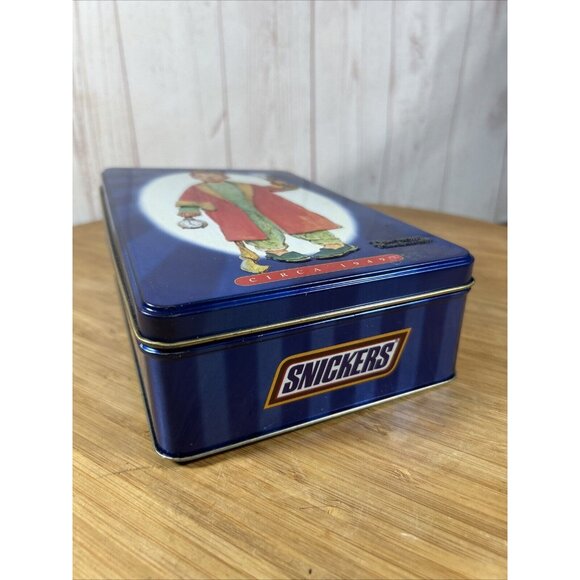 Vintage Snickers Norman Rockwell Canister 2000 Metal Tin Christmas Empty Blue - Picture 2 of 7